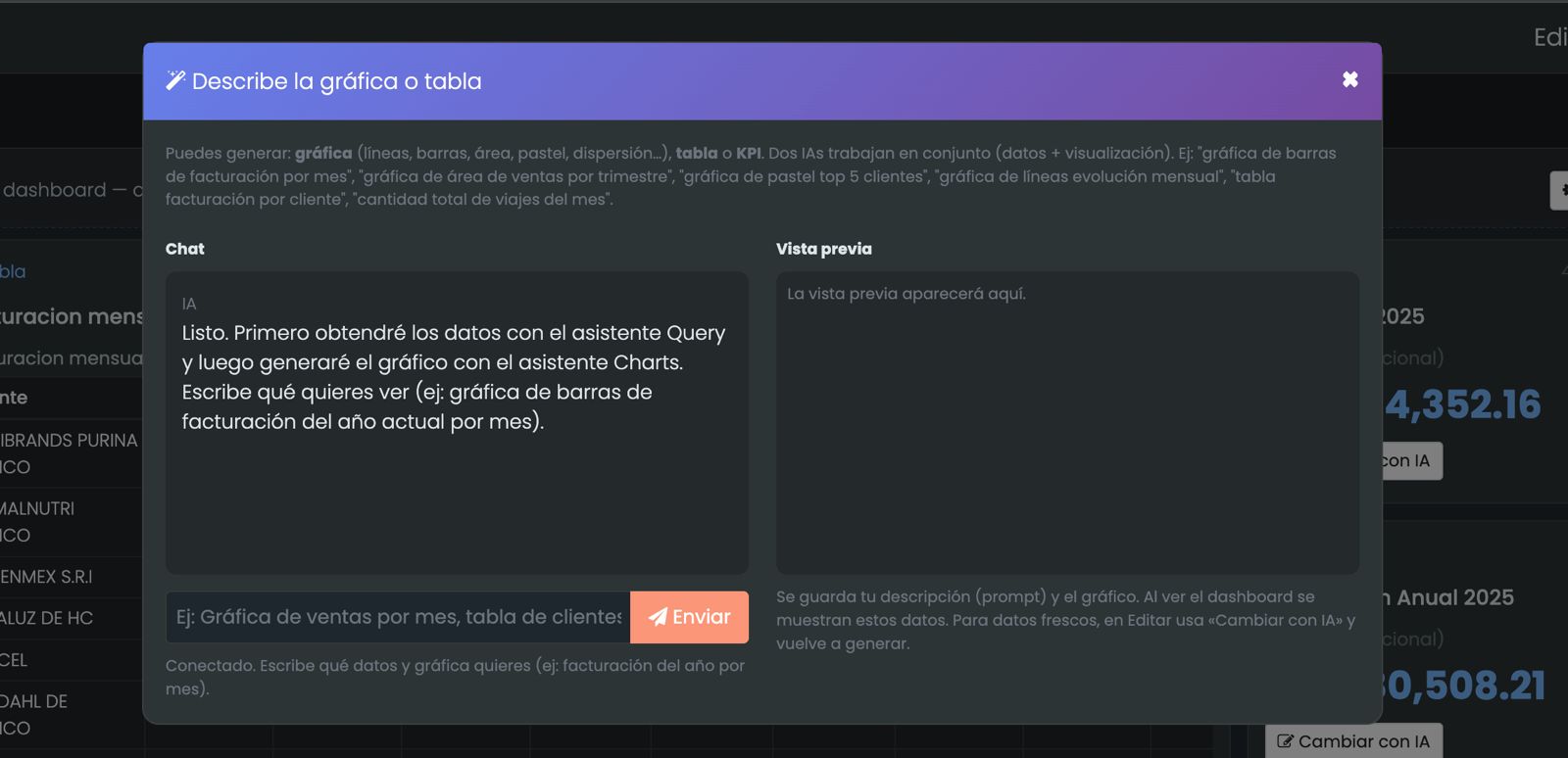 Describe la gráfica o tabla: genera reportes con lenguaje natural e IA